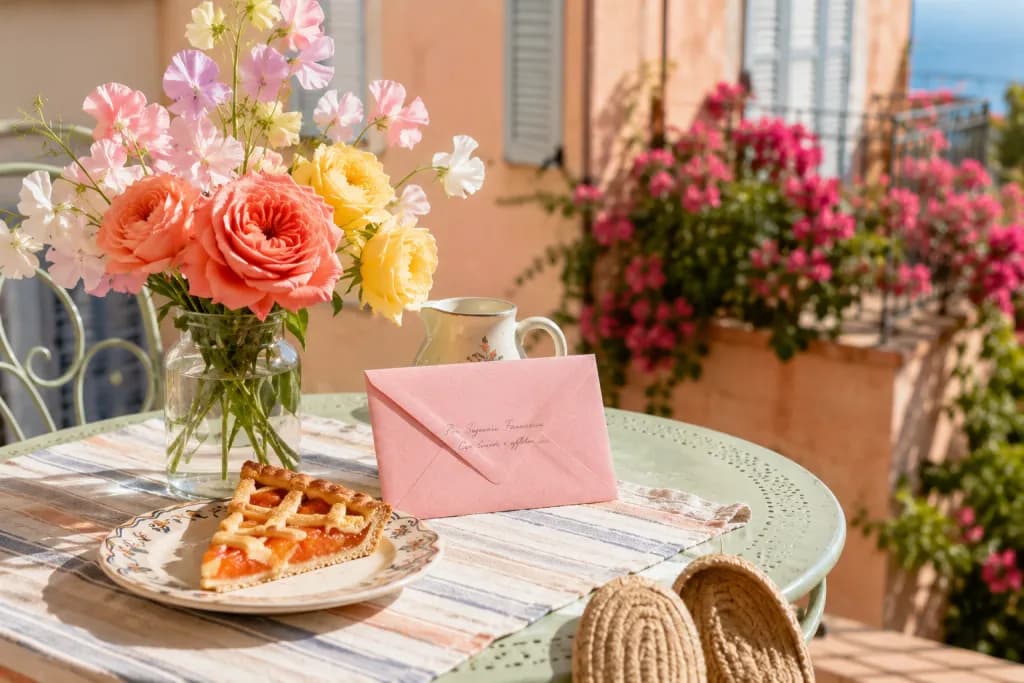 Bilancia da cucina italiana vintage con piccolo cartellino prezzi su tavolo di legno, limoni freschi sullo sfondo in luce naturale del mattino
