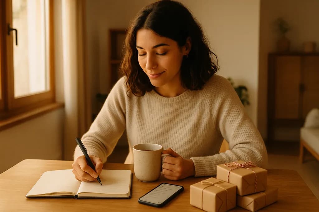 Lista de deseos con productos y enlaces en un escritorio moderno