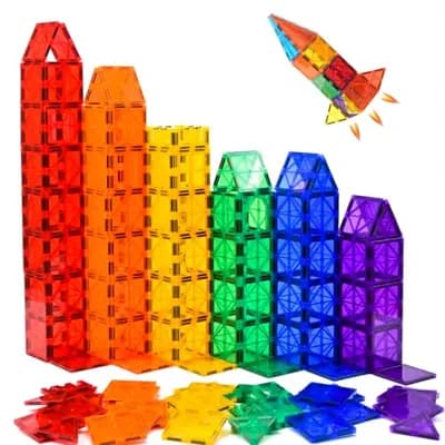 FNJO: Baldosas Magnéticas 52 Piezas Set Construcción Premium, Bloques Magnéticos Juguete Stem, Regalo Educativo Niños/Niñas 3+ Años