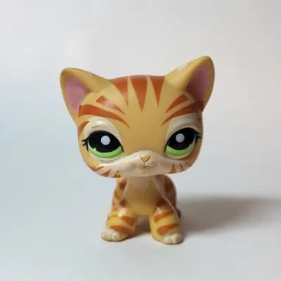 LPS #1451 Chat à poil court tigre orange rayures et yeux verts authentique