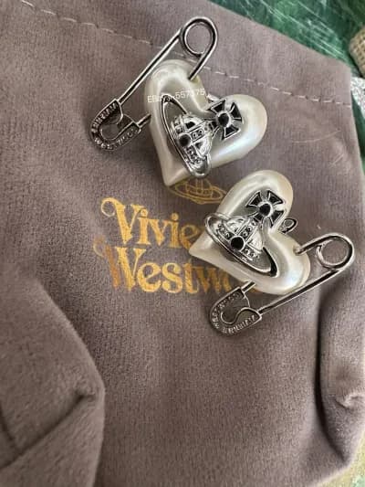 Vivienne Westwood Heart Orbit Pin Earrings Silver Tone