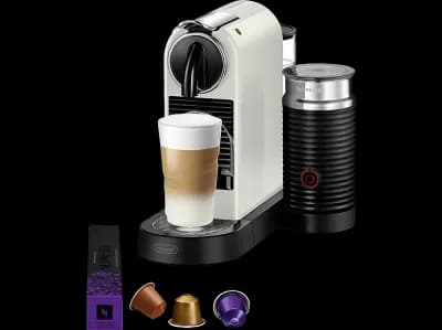 DELONGHI Nespresso CitiZ & milk EN267.WAE, stylisch schlankes Design auch für hohe Gläser, inklusive Milchaufschäumer, einfache Bedienung, Kapselmaschine Weiß