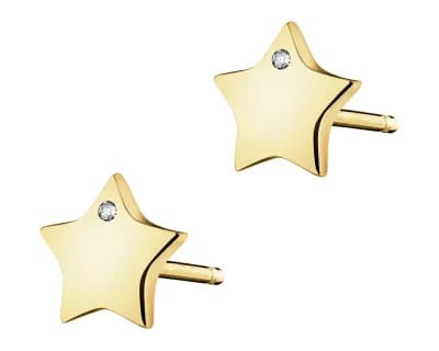 Kolczyki z żółtego złota z diamentami - gwiazdy - 0,004 ct - próba 585