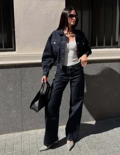 Cropped balloon denim jacket