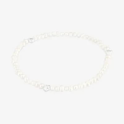 Elastisches Armband Bold Motif mit Zuchtperlen und einem Blumenmotiven aus Silber
