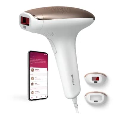 Depiladora IPL Philips Lumea Serie 7000, depilación permanente, luz pulsada, 2 cabezales, cara y cuerpo Blanco