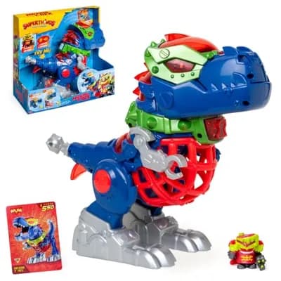 SUPERTHINGS – Mr King T-Rex.Robot en Forma de Dinosaurio de los Villanos de la Película.Con Luces y Sonidos. Pilas Incluídas. Contiene 1 Playset, 1 Figura y 1 Carta Exclusiva. Con Funciones Especiales