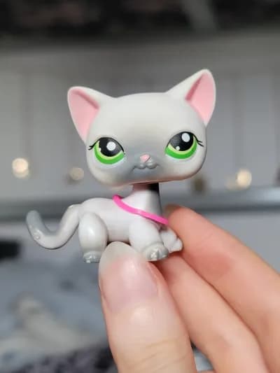 LPS Littlest Pet Shop Authentic Shorthair Cat #125 Grey Siamese Green Eyes