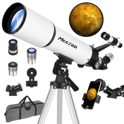 MEEZAA Teleskop, Teleskop Astronomie Erwachsene Profi, 80 mm Öffnung 600 mm Refraktor-Teleskop für Kinder und Einsteiger mit Stativ, Handyhalterung und Tragetasche zur Beobachtung Planeten und Mond