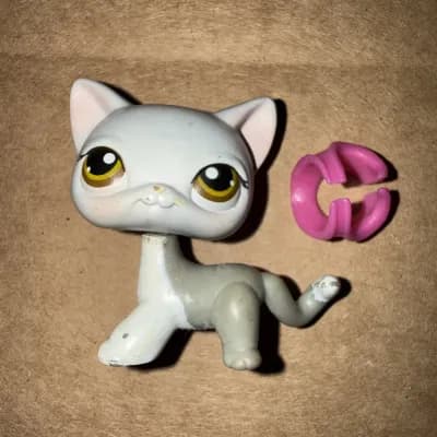 Vintage Littlest Pet Shop LPS Shorthair Short Hair Cat 138 Grey White Kitten