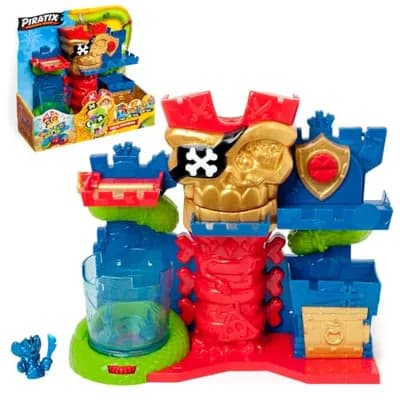 PIRATIX Skull Fortress–Fortaleza con Trampas Forma de Calavera.Revela el Personaje en la Piscina,Encuentra el Tesoro y Escapa de la Serpiente Gigante.Contiene Playset y Figura Color Reveal Exclusiva