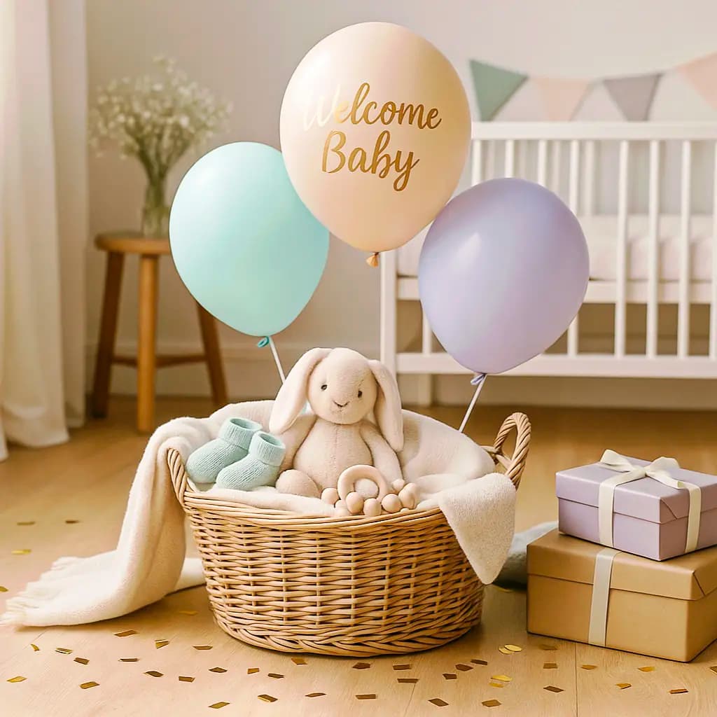 Young parents preparing a nursery room, clothes, and essentials for their newborn