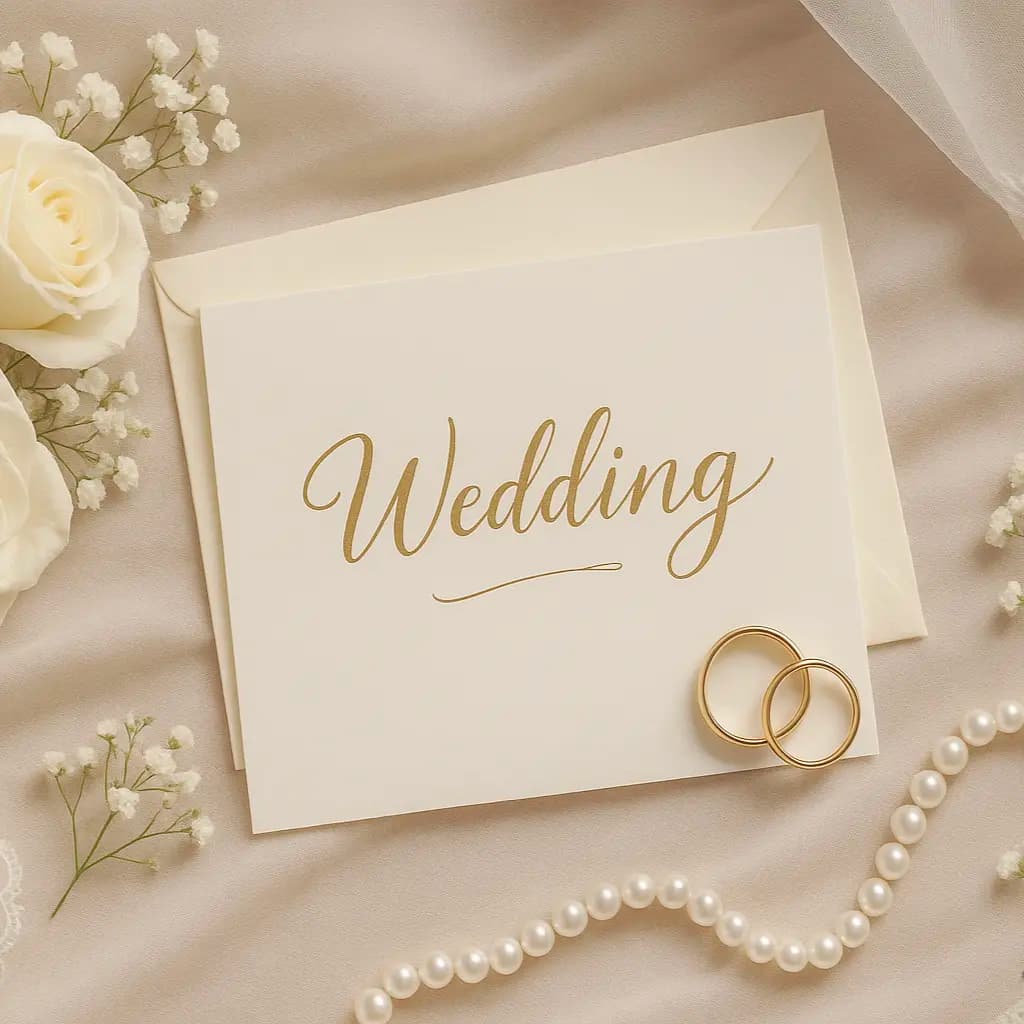 A smiling couple holding hands and celebrating their wedding day outdoors